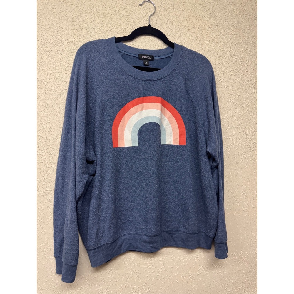 Wildfox Rainbow Graphic Sweatshirt Womens M Blue Crewneck Pullover VV542141